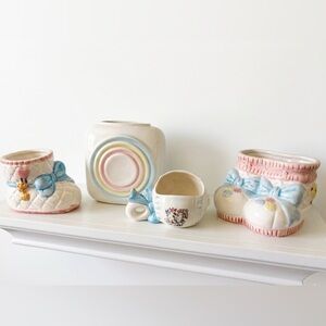 Vintage Pastel Ceramic Planter and Nursery Vases Set